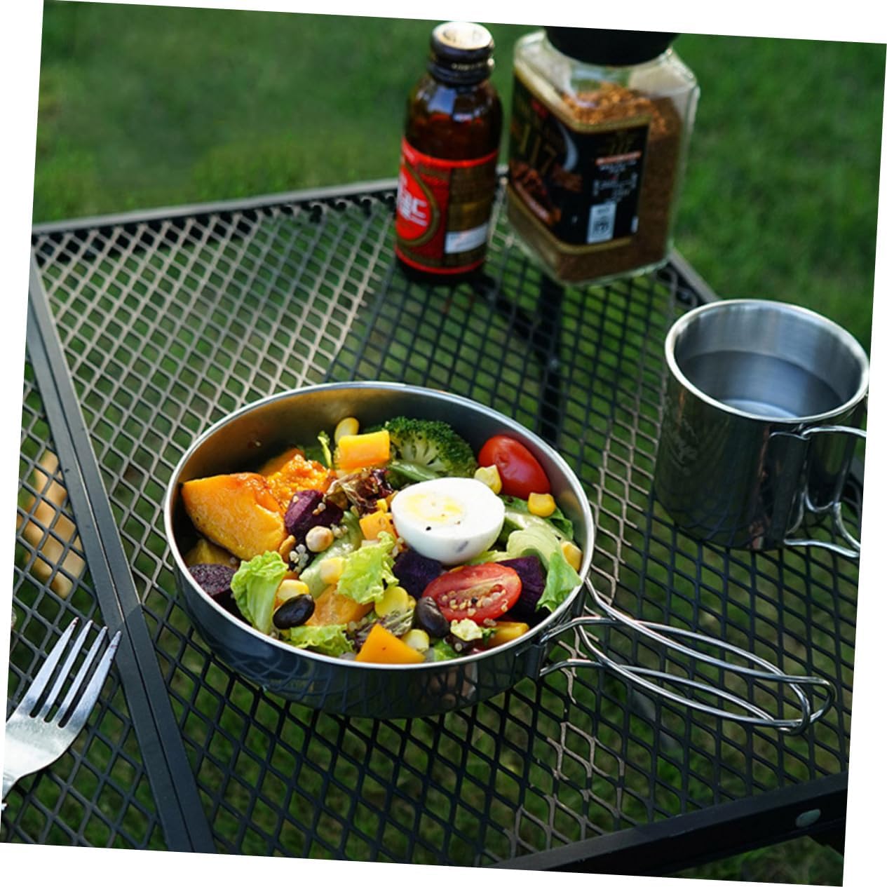 Generic Camping Utensil Set 5PCS Stainless Steel Cup Pot Portable Picnic Tableware