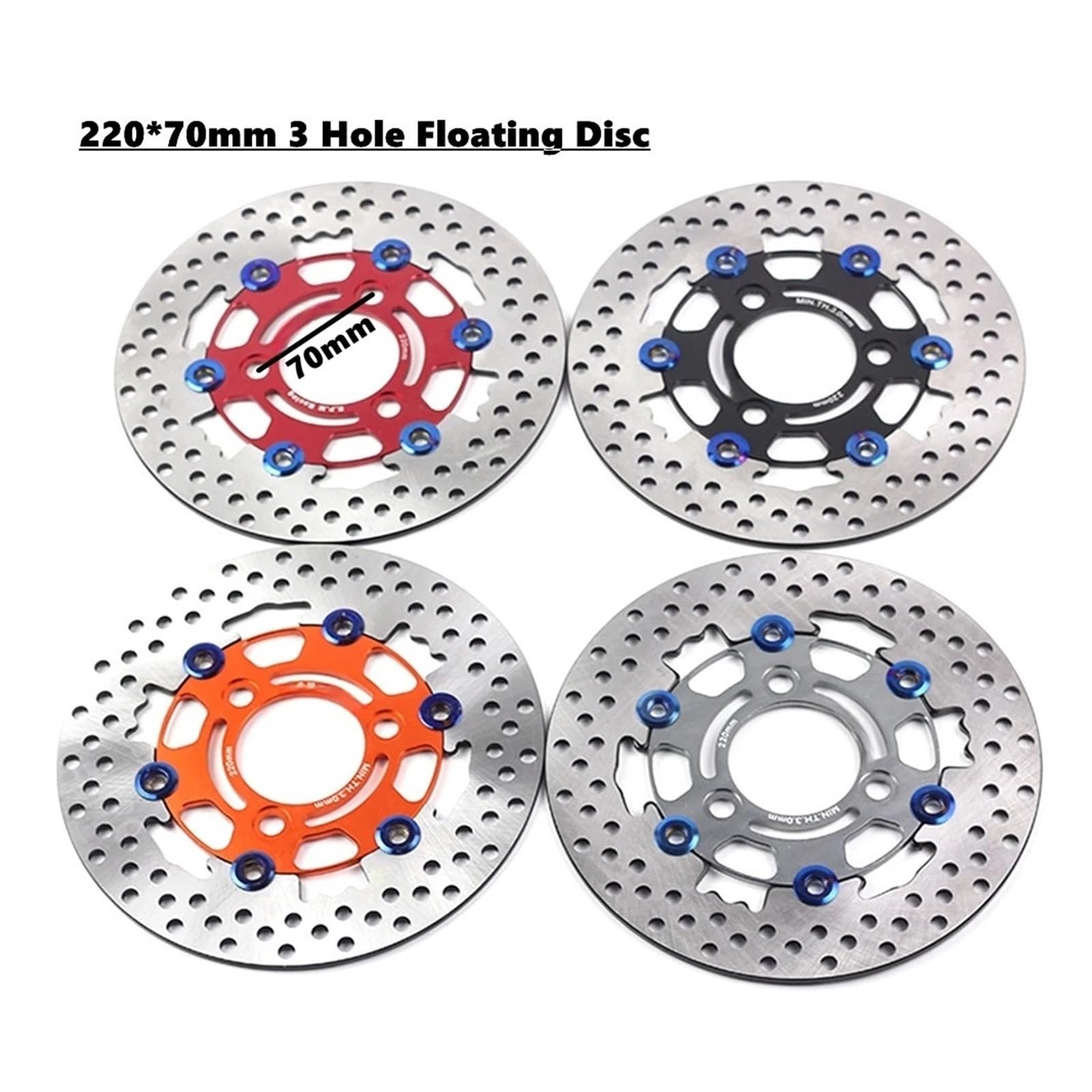 Disco freno flottante Freno A Disco Flottante A 3 Fori Per Moto Universale 220mm * 70mm Per Scooter Per Aerox BWS RSZ FORCE Per M3 Niu(Blue Color screws)