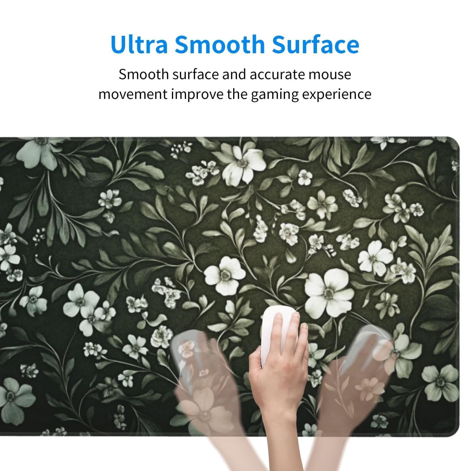 Gaming Mauspad XXL 900x500x3mm Mousepad Verlängertes Groß Mauspad Schreibtischauflage,Genähte Kanten Rutschfeste Gummibasis,Verbessert Präzision Geschwindigkeit Home Office Blumen Grüne Blätter L-3506