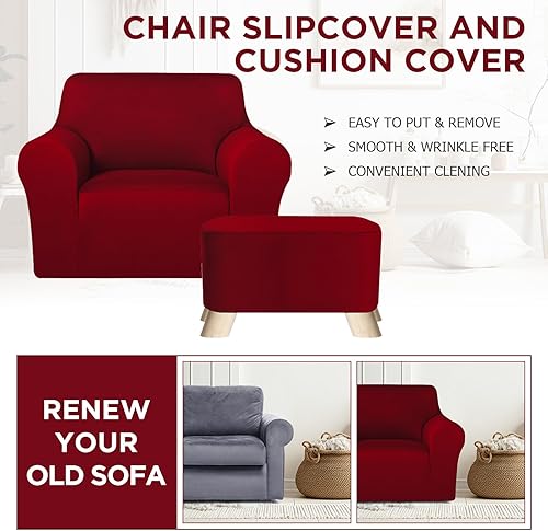 Miniatura 5 de Juego de fundas para sillas y otomanas, fundas de cojín en forma de T, de seda de leche, protector de muebles, sofá suave para sillón otomano