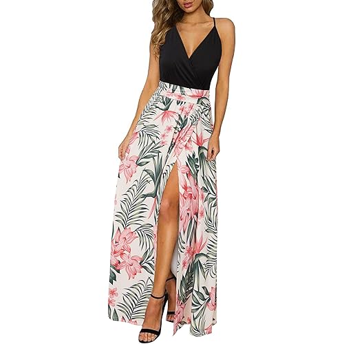 Newshows Women's 2024 Summer Maxi Dress Spaghetti Strap Spring Casual Boho V Neck Split Beach Long Flowy Dresses Trendy