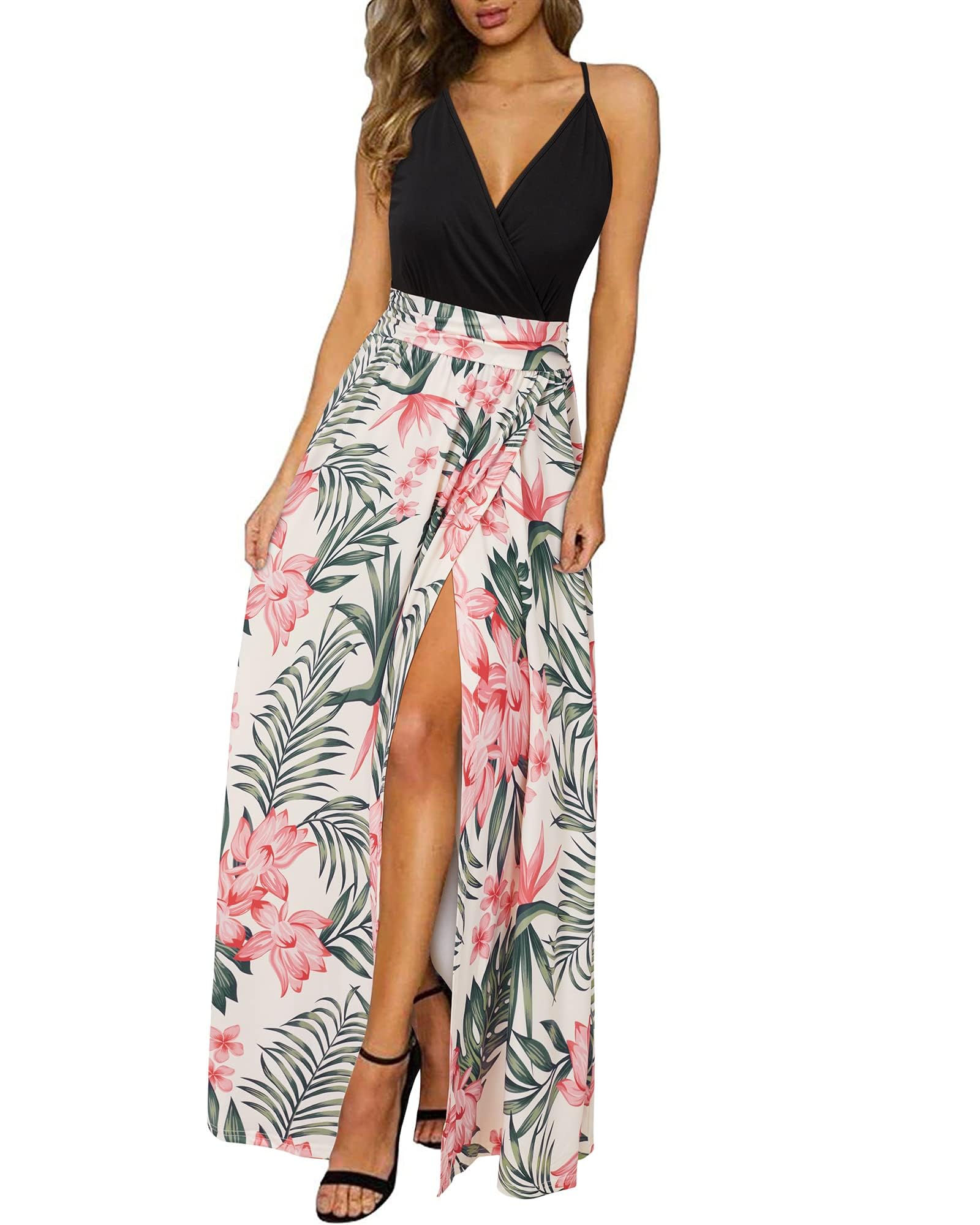 Newshows Women's 2026 Lightweight Summer Wedding Guest Beach Vacation Casual V Neck Split Flowy Maxi Dress