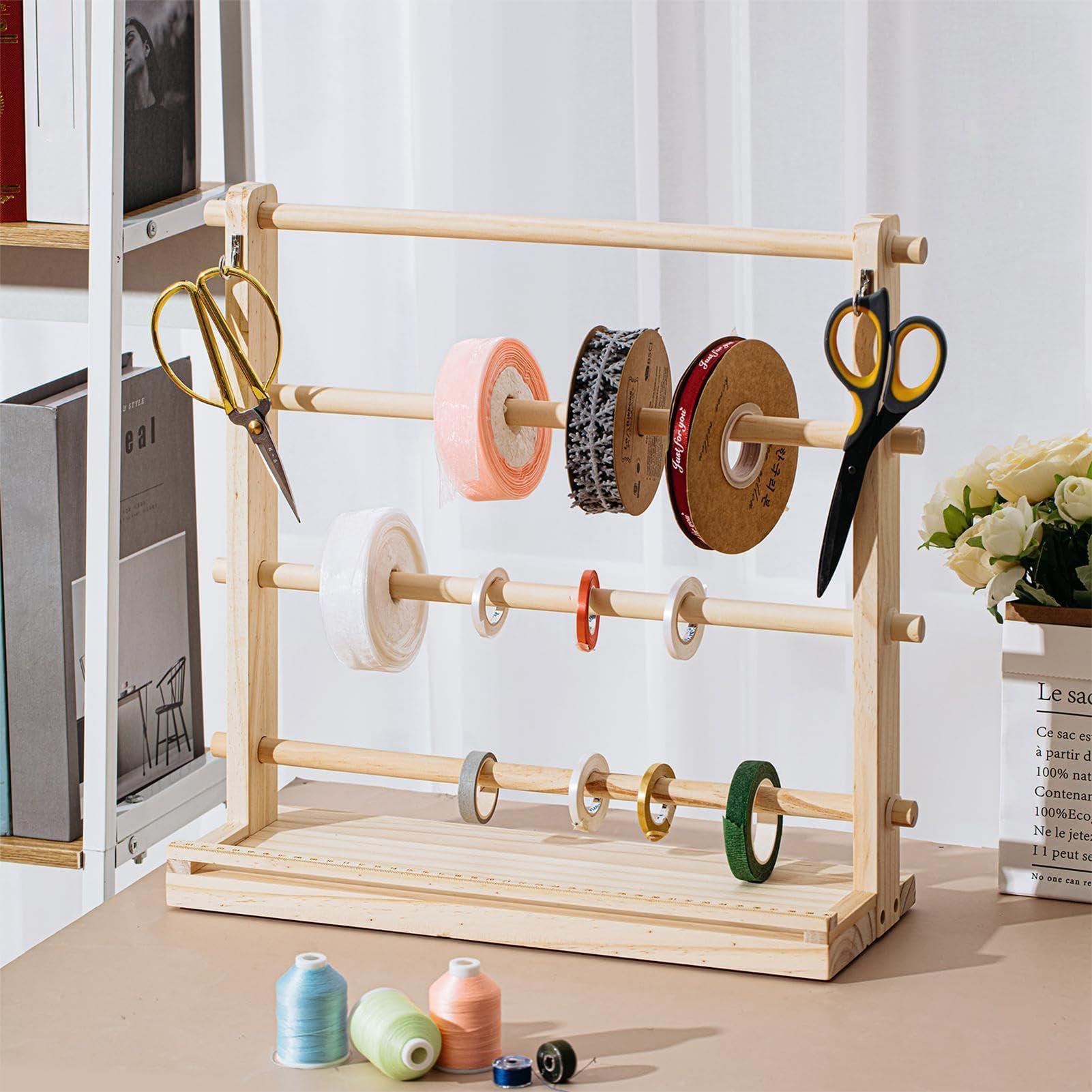 Organizador de cintas, soporte de cinta de 4 niveles, organizador de bobinas para sala de manualidades, pastelería, floristería