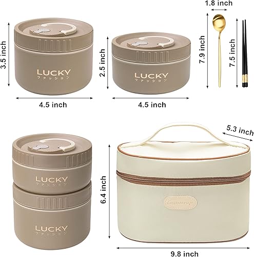 Miniatura 5 de GTGR Lonchera térmica portátil Bento para alimentos, 4 loncheras apilables separadas con bolsa y utensilios, apta para microondas, contenedor de