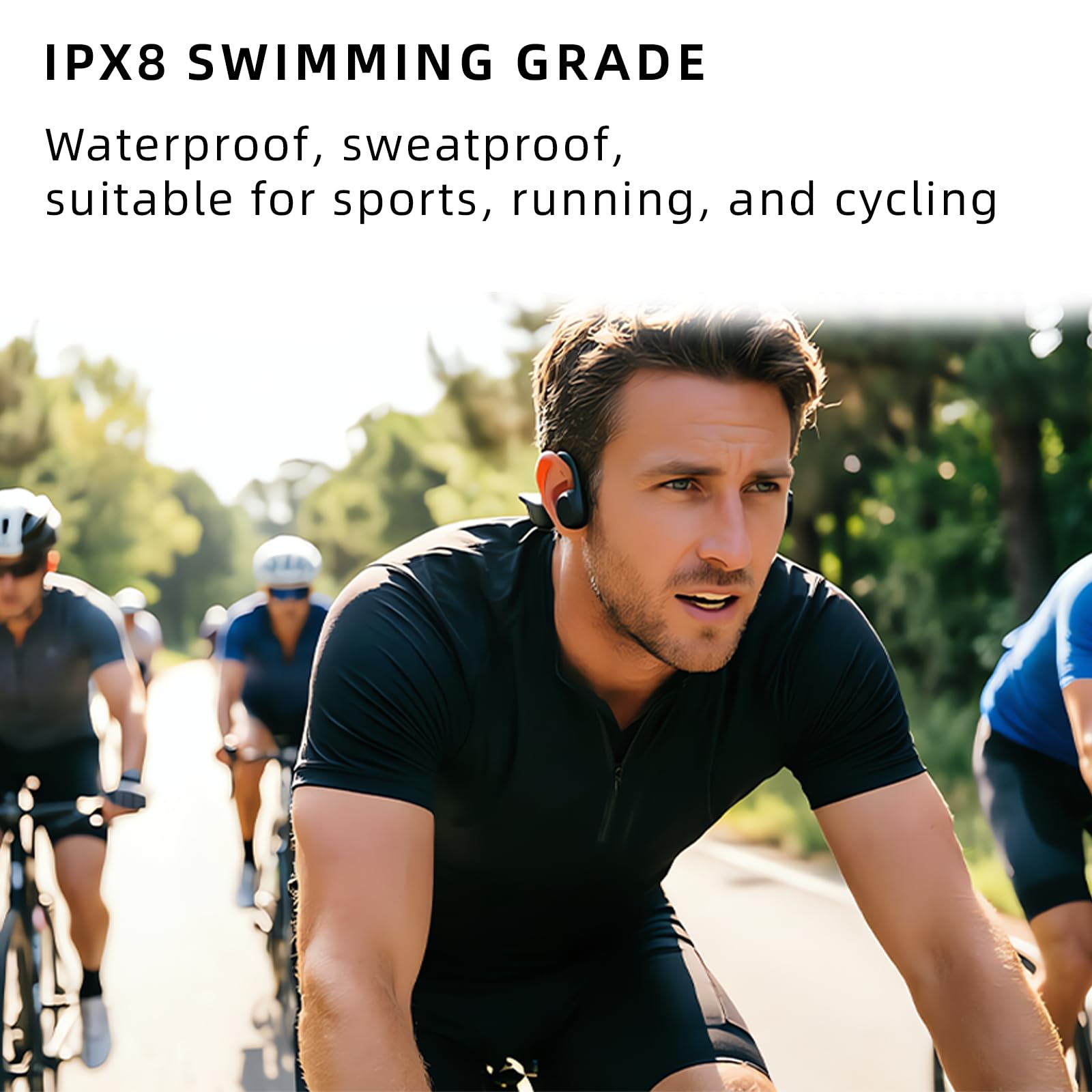 Auriculares de conducción ósea de natación, Bluetooth 5.3, auriculares inalámbricos de oreja abierta con micrófono, 32 GB MP3, hasta 15 horas de reproducción, auriculares impermeables IP68 para correr