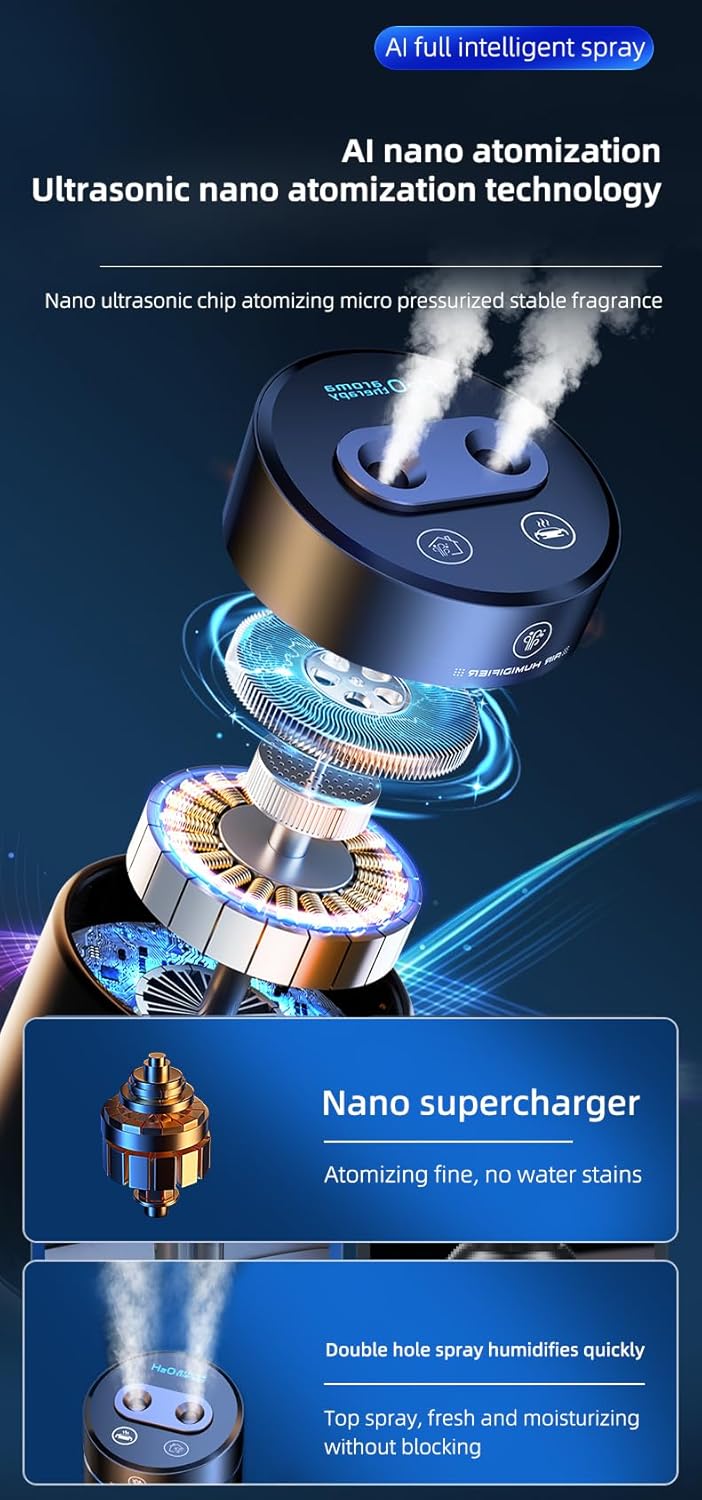 Smart Car Air Freshener,Aromatherapy Scent Diffusers Oils Humidifier,Ultrasonic Atomizer,Adjustable Concentration,Auto On/Off,Built-in Battery,40ml French Natural Fragrance(Gun Color) (Black)