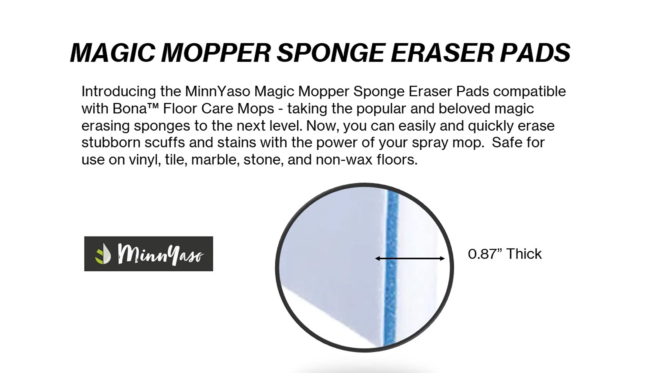 Magic Mopper - Almohadilla de esponja para fregona | Compatible con mopa Bona y mopas húmedas de 18 pulgadas | Recambio de almohadilla de esponja mágica de 18 pulgadas | Paquete de 3