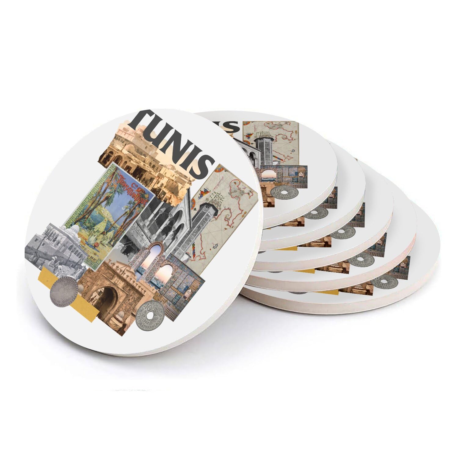 Sous-verre en céramique Tunis 108mm au design haut de gamme et finitions vintage soignées