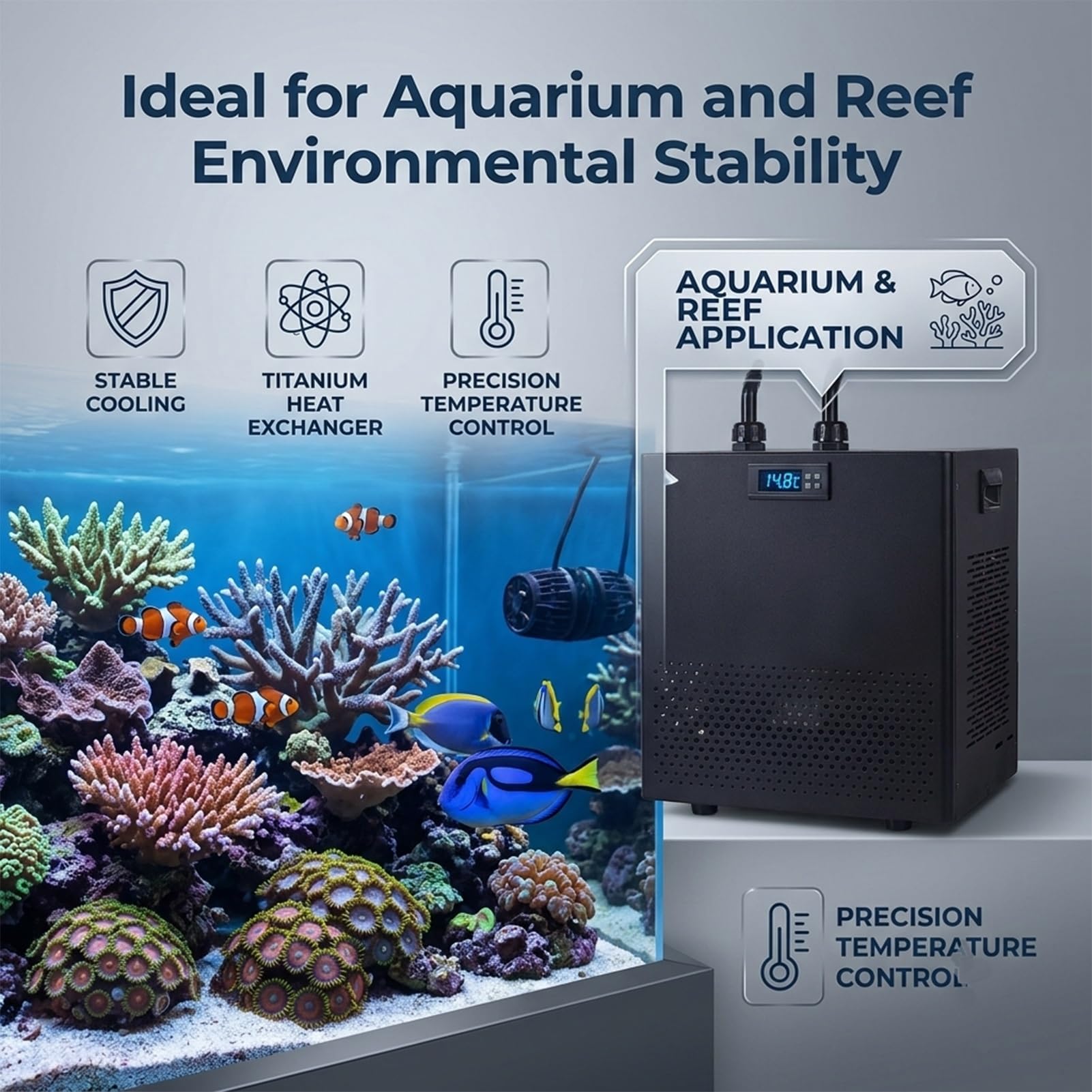 Sistema Refrigeración para Acuario 300L 1/3 HP,79 Galones Unidad Enfriamiento para Hidroponía,Axolotl,Corales,Agua Salada,Tecnología Enfriamiento,Precisión