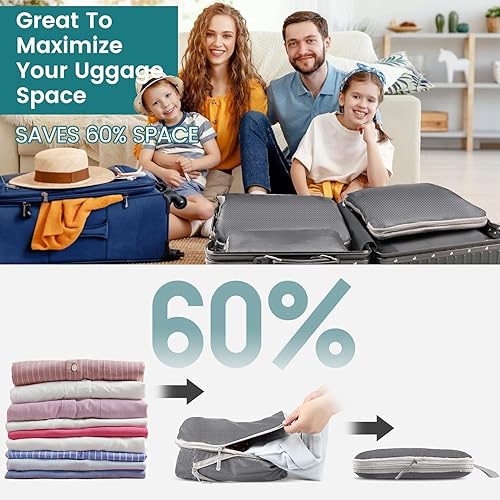Vista 2 de Juego de 4 cubos de compresión para maleta, bolsas organizadoras de equipaje que ahorran espacio, esenciales de viaje ligeros para un embalaje