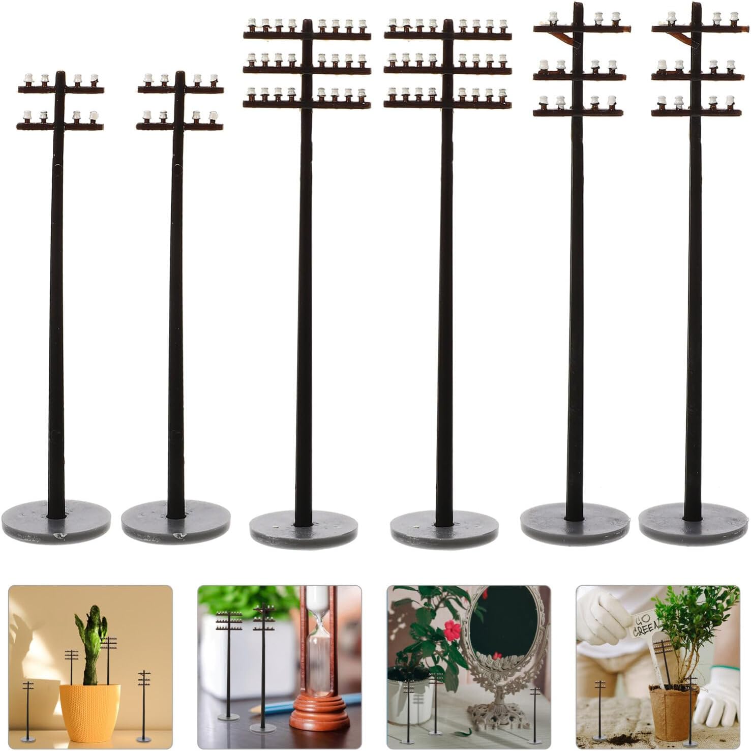 COHEALI 6pcs Miniature Telephone Poles Model Railroad Accessories Scale Model Train Decor for Micro Landscape Diorama Sand Table and Garden Scenes 0.47X0.07X2.83In