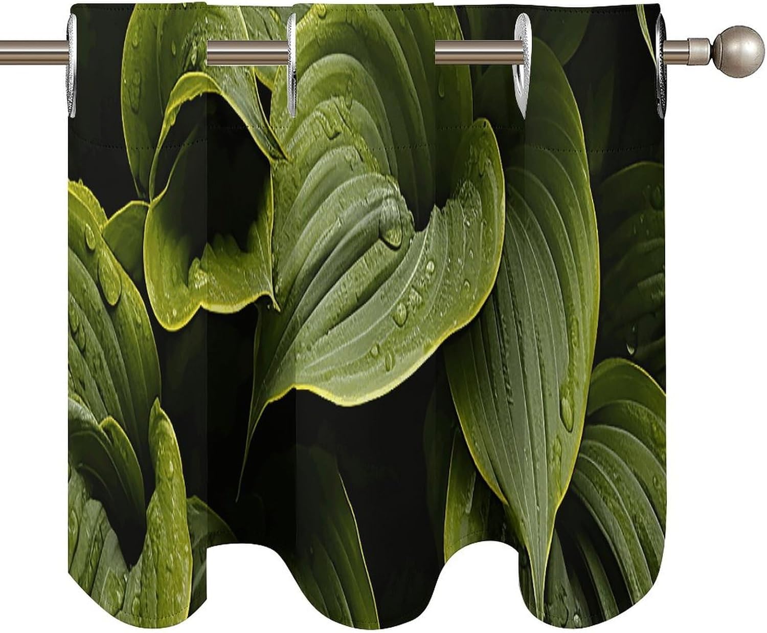 Moist Hosta Leaves Valance for Windows, 2 Pack Kitchen Curtains Modern Home Decor, Soft Blackout Window Curtains for Living Room & Bedroom, 18 X 52 Inch