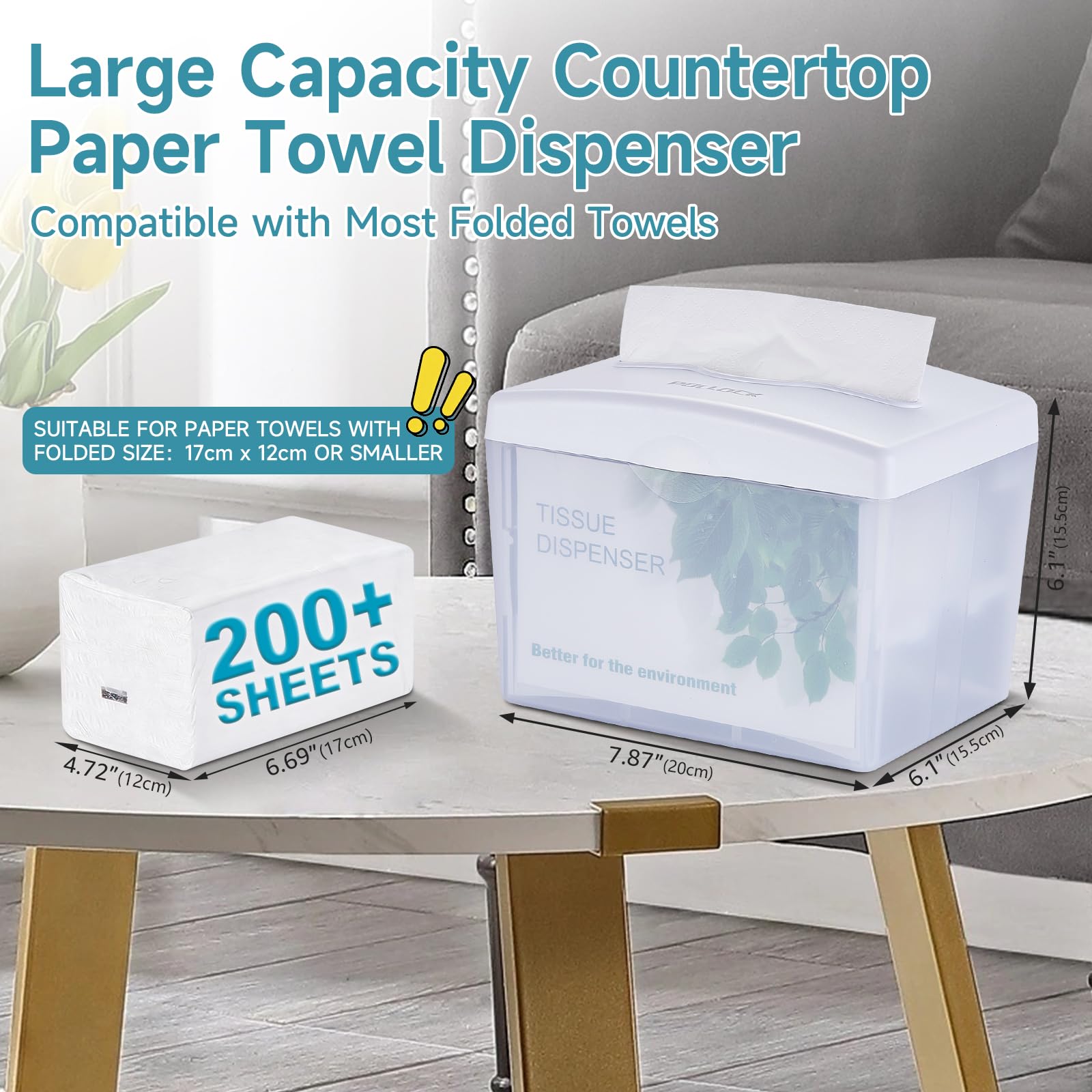 Pollock Tischspender, Papierhandtuchspender für Multifold Papierhandtücher, Tisch Serviettenspender, Tissue Boxspender, Große Kapazität, für Küche Restaurant Badezimmer Büro - Transparentes Weiß
