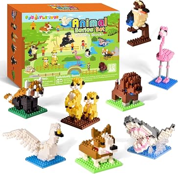 FUN LITTLE TOYS Party Favors for Kids 6-12, 12 Pack Mini Animal Building Blocks, Individually Boxed, No Duplicates, Classroom Prizes, Goodie Bag Stuffers, Prize Box Toys, Small Building Kits