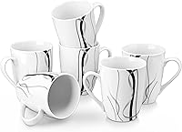 VEWEET Fiona Ceramic Coffee Mugs Set of 6, 11oz White Porcelain Cups with Handles - Stackable, Microwave & Dishwasher Safe