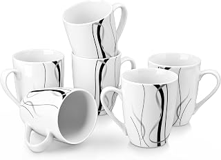 VEWEET Fiona Ceramic Coffee Mugs Set of 6, 11oz White Porcelain Cups with Handles - Stackable, Microwave & Dishwasher Safe