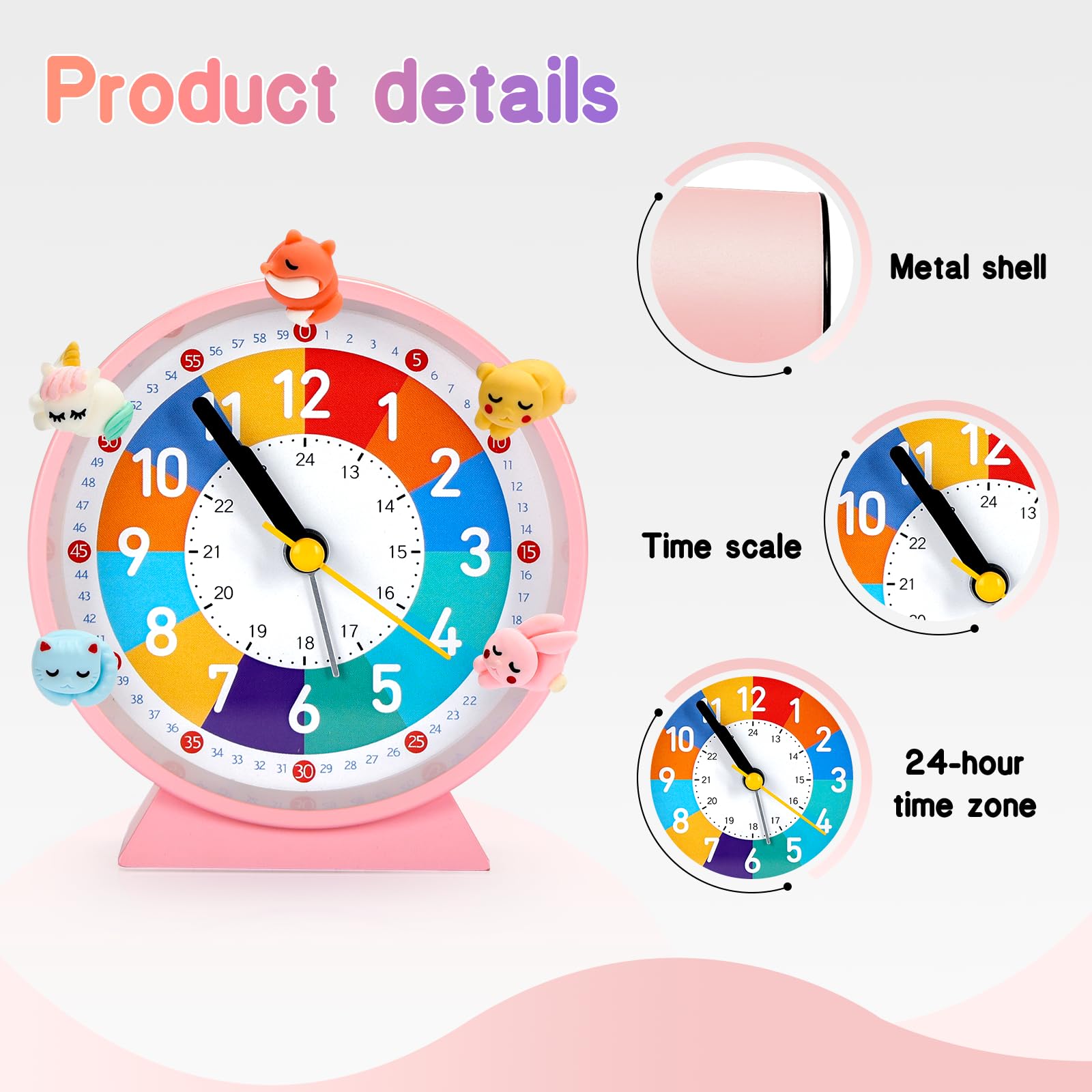 Sveglia Bambini, Adatta Ai Bambini Che Iniziano Ad Andare A Scuola, Nessun Ticchettio, Funzione Luce Notturna E Funzione Snooze, Con 5 Adorabili Decorazioni Per Sveglia Comodino.