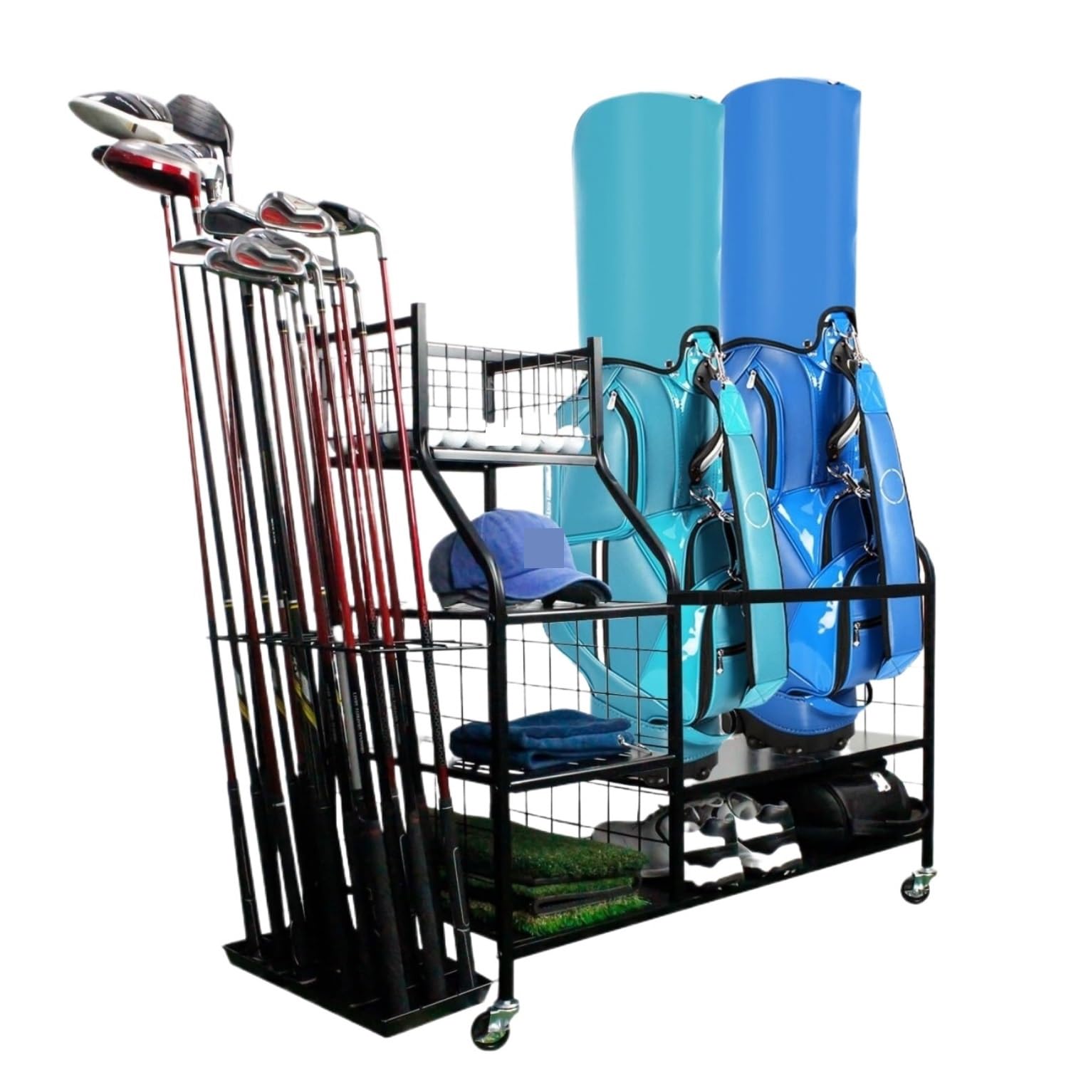 Jxyq Black Golf Club Organizer Rack Extra Large Size Holds 21 Golf Clubs Golf Bag Storage Stand With Golf Club Holder And Storage Organizer Shelf