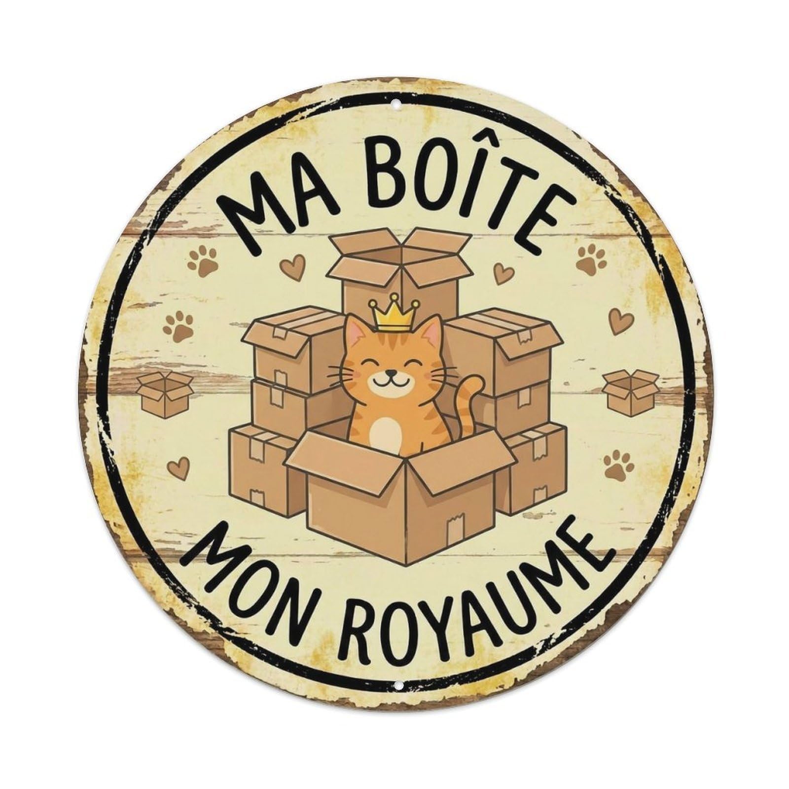 Cat Cardboard Kingdom Round Wall Hanging Metal Tin Sign