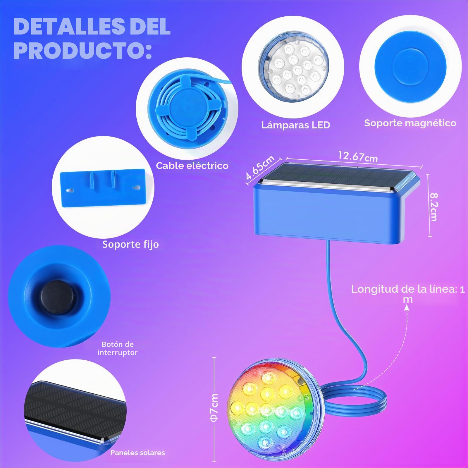 Quntis Luz Solar Piscina, RGBW Magnético Luces Solares Piscina Sumergible IP68 Impermeables,Control Remoto Sin Cable, Luces Led Para Piscinas, Acuarios, Estanques, 2 Paquete