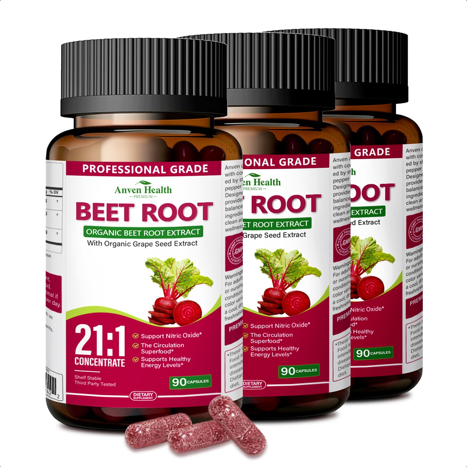 Anven Health Pré-treino com extrato orgânico de raiz de beterraba 21:1, 270 cápsulas