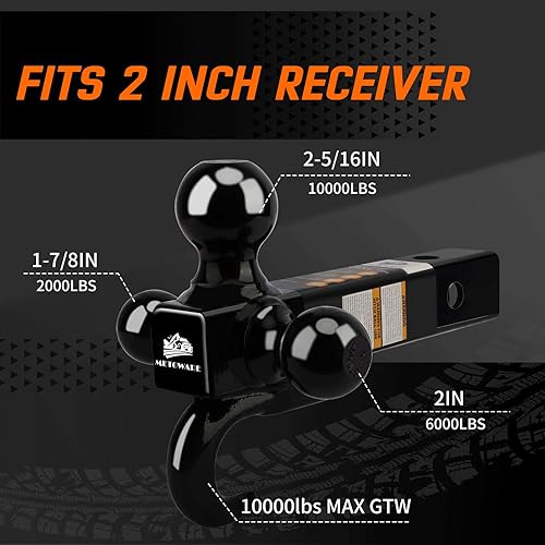 Miniatura 3 de MEOTWARE - Enganche de remolque con gancho  Tamaño de bola de remolque resistente de 1-78 pulgadas, 2 pulgadas y 2-516 pulgadas, se adapta a
