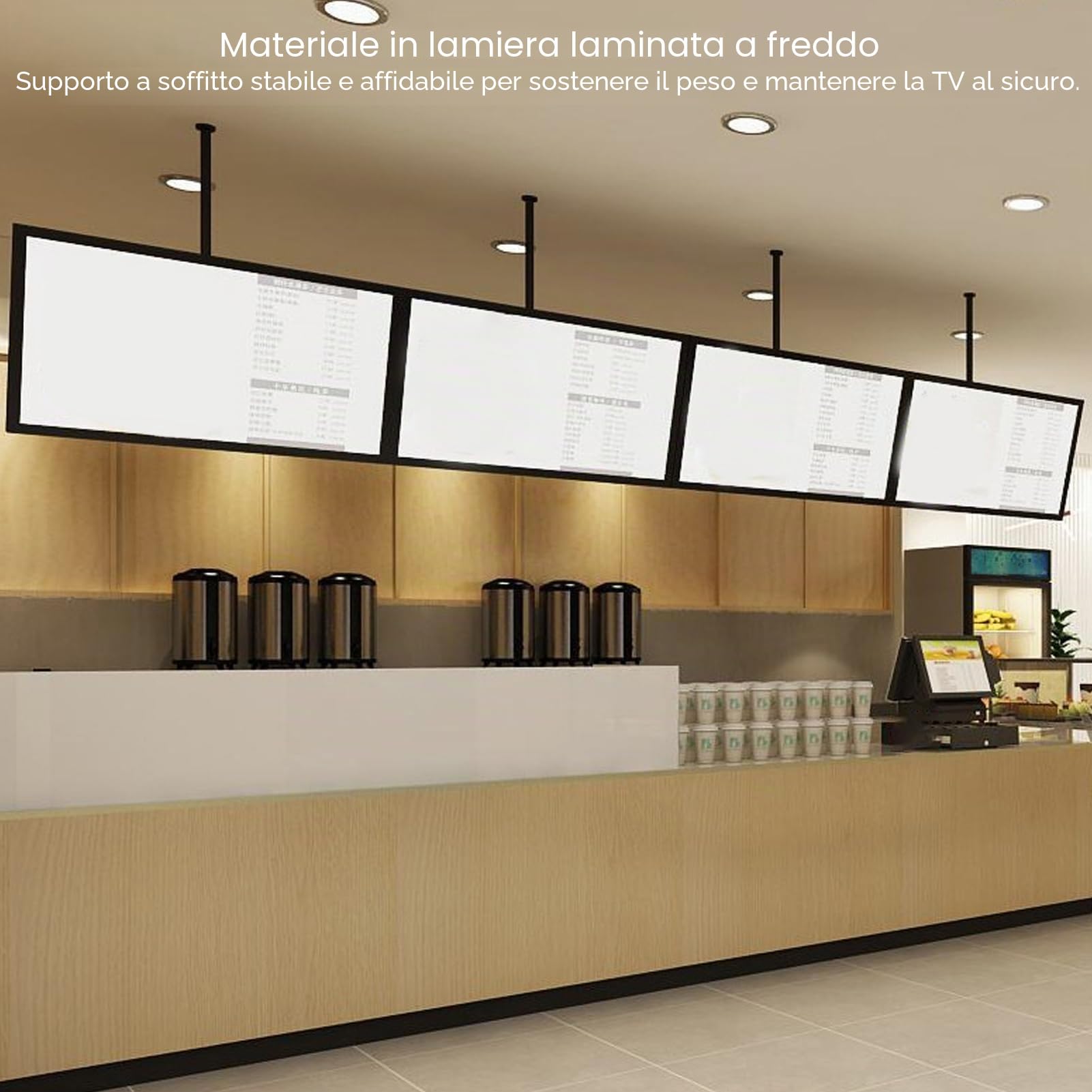 Supporto TV da Soffitto per Display a Schermo Piatto da 32 a 85 Pollici, Staffa di Montaggio TV Regolabile, Staffa TV Girevole a 360 Gradi e Inclinabile a 90 Gradi