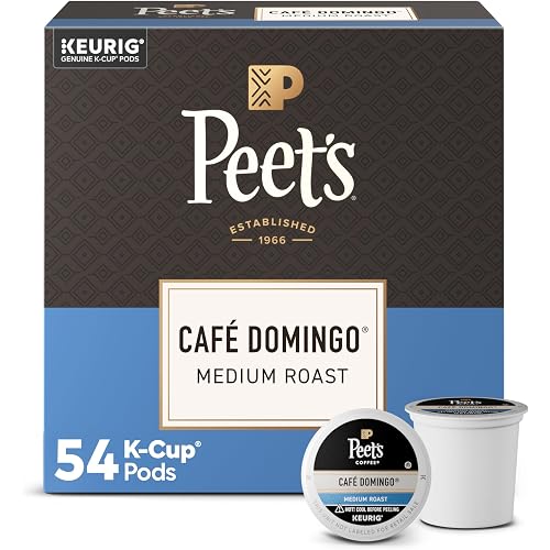 Peet's Coffee, Medium Roast Keurig K-Cup Pods, 100% Arabica Coffee - Café Domingo 54 Count (1 Box of 54 Pods)