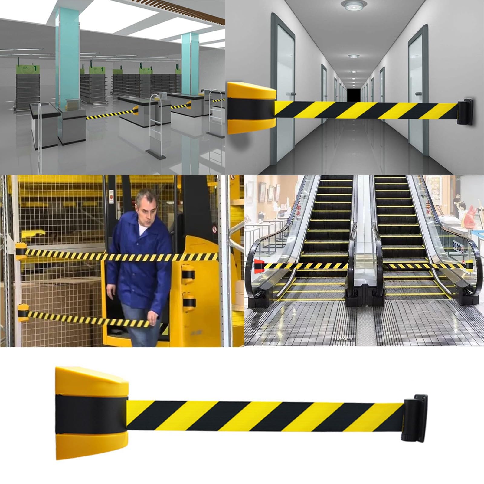 Barrera De Cinta Retráctil De Montaje En Pared 3M Negra Y Amarilla para Control De Filas En Exteriores, Cordón De Seguridad, Aislamiento, Cinta Duradera para Control De Multitudes.