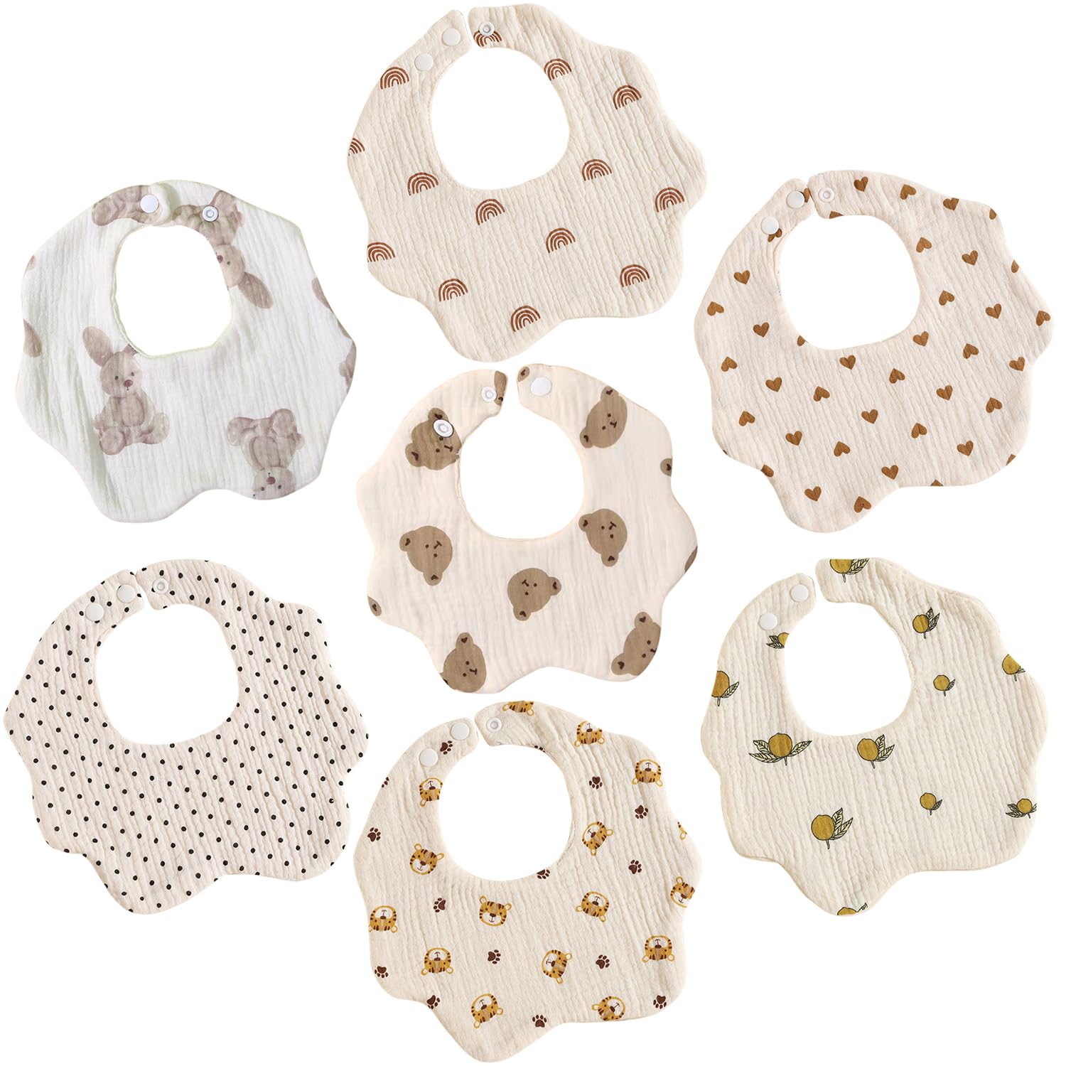 3/7 Pack Muslin Baby Bib 360 Rotate Petal Absorbent Bibs for Unisex Boys Girls Washable Bandana Cotton Bibs for Drooling Teething