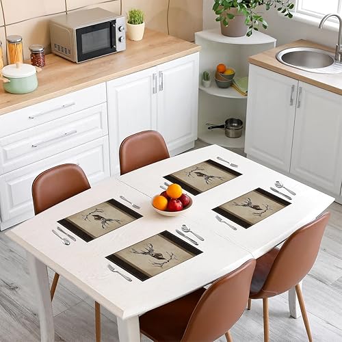 Miniatura 3 de Antlers - Juego de 4 manteles individuales de 12 x 18 pulgadas, diseño de animales salvajes de la selva, para niños, adolescentes y adultos, estilo