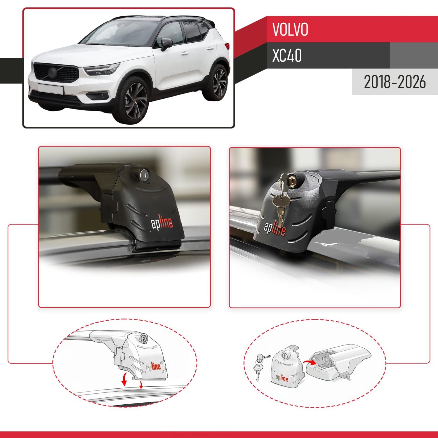 Compatibile con Volvo XC40 2018-2023 Barre Portatutto ACE-2 Portapacchi Barre Tetto NERO