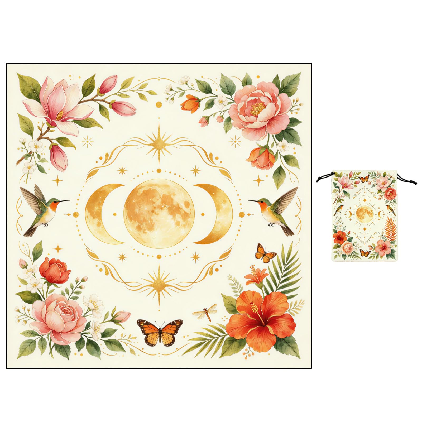 Tissu d'autel avec phases de la lune en velours noir pour tirage de cartes de tarot