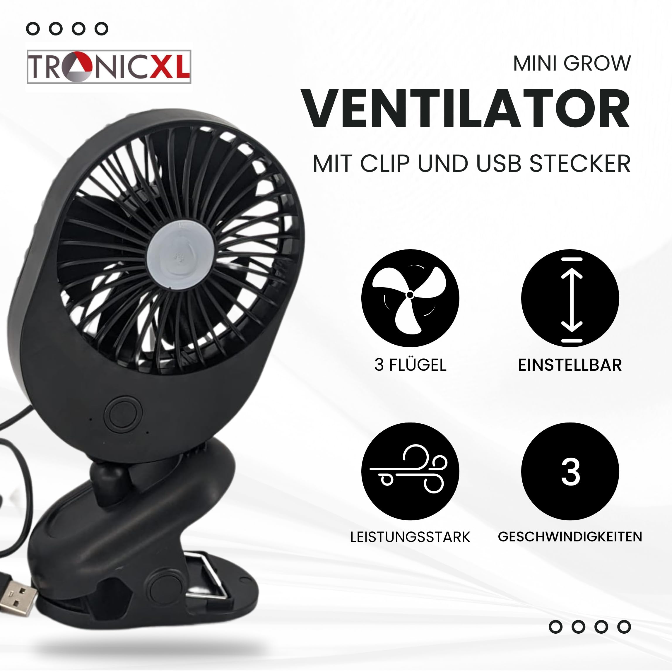 TronicXL 2 Stück Grow USB Ventilator mit Clip Klemme Klemmventilator I Clipventilator für Homebox Growbox Growschrank Secret Jardin GrowPro DiamondBox Zelsius Mars Hydro USB Mini Lüfter