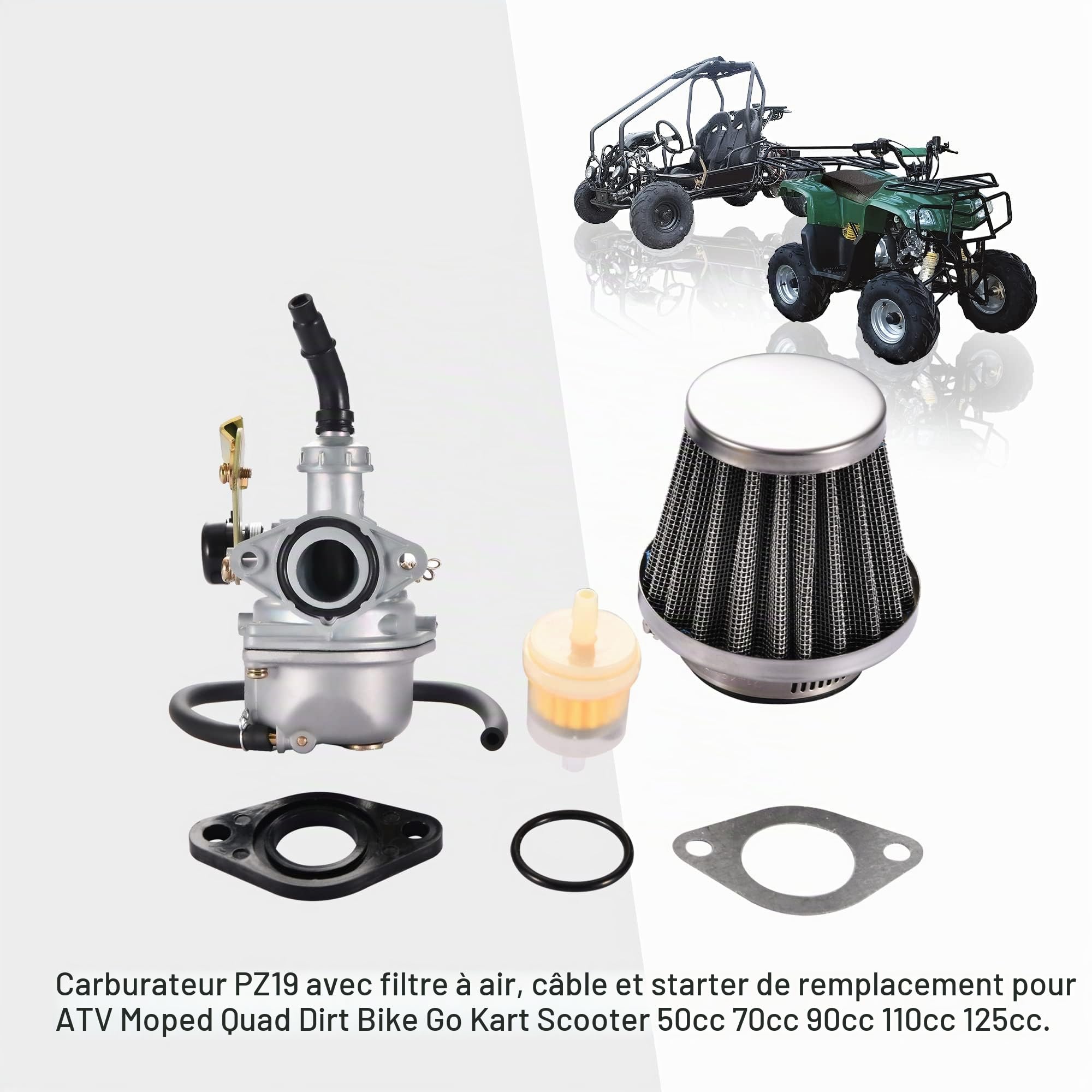 GOOFIT PZ19 Carburateur Avec Filtre d'Air Câble d'Étranglement Remplacement pour 50cc 70cc 90cc 110cc 125cc ATV Quad Go kart Dirt Bike