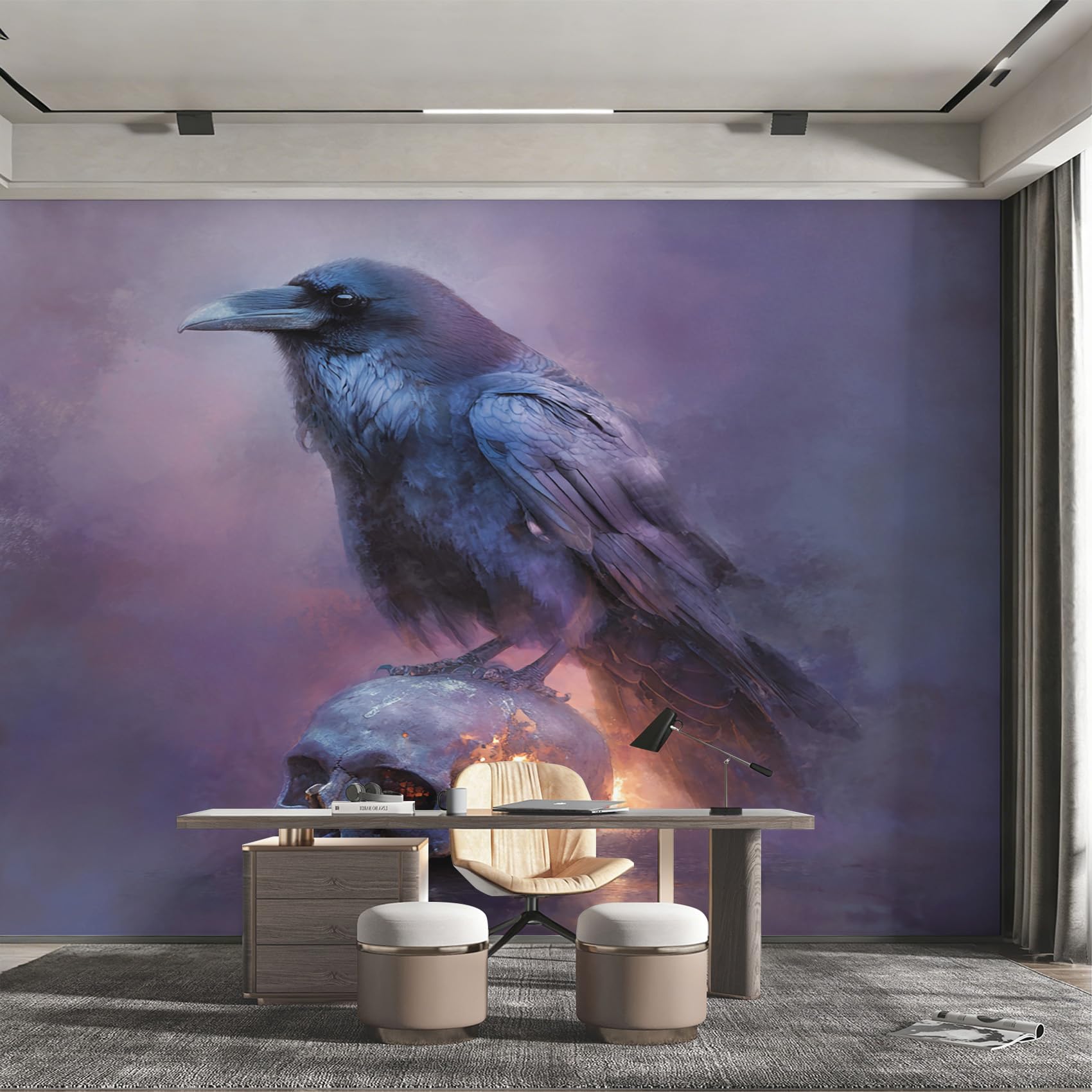 Papier Peint Crâne Gothique 366 x 254 cm pour Habiller un Mur Blanc Terne