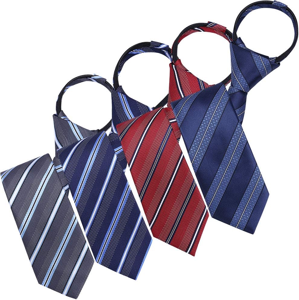 AUSKY Pre-tied Adjustable Zipper Skinny necktie,2.35inch Clip on Slim Ties for men or boys (1 Pack & 4 Packs for option)