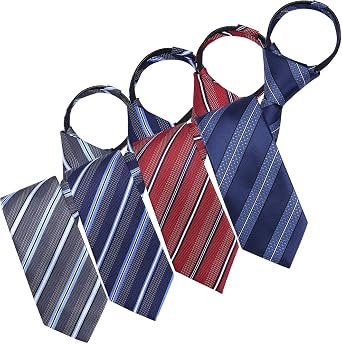 AUSKY Pre-tied Adjustable Zipper Skinny necktie,2.35inch Clip on Slim Ties for men or boys 1 Pack & 4 Packs for option