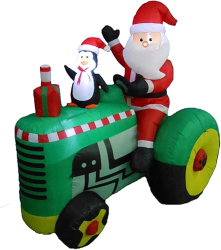 Miniatura 1 de Decoración inflable para jardín de Papá Noel en tractor con pingüino, 5.3 pies de altura