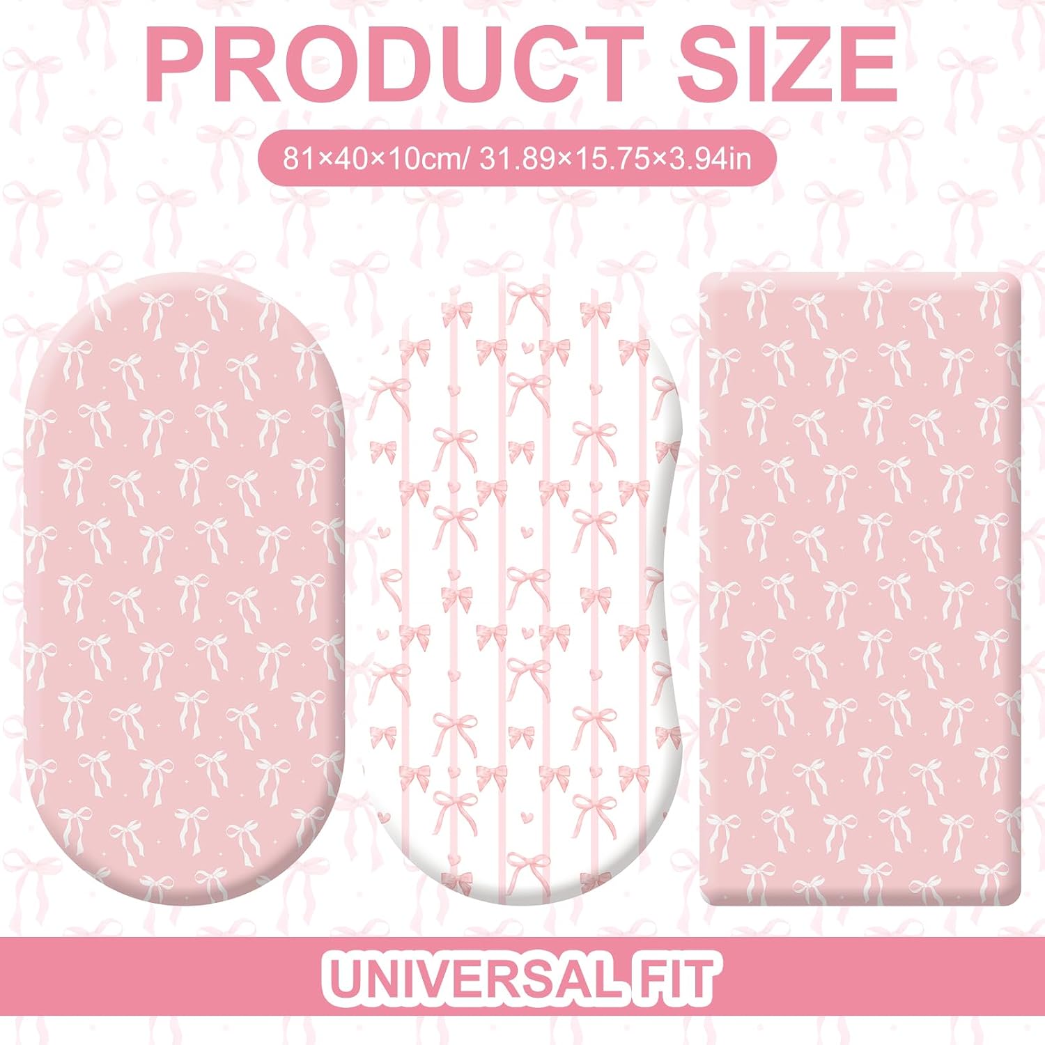 Oudain 2 Pack Baby Bassinet Sheets Girls 32'' x 16" Stretchable Soft Crib Sheets Cradle Bed Set Fitted Cover for Oval Rectangle Hourglass Mattress Infant Nursery Toddler Room Decor(Pink Double Bow)