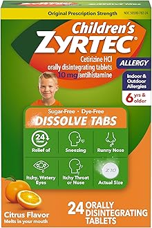 Children's 24 Hour Dissolving Allergy Relief Tablets with 10 mg Cetirizine Hydrochloride Antihistamine, Dissolvable Allergy Medicine for Kids Ages 6 Years+, Citrus Flavor, 24 ct