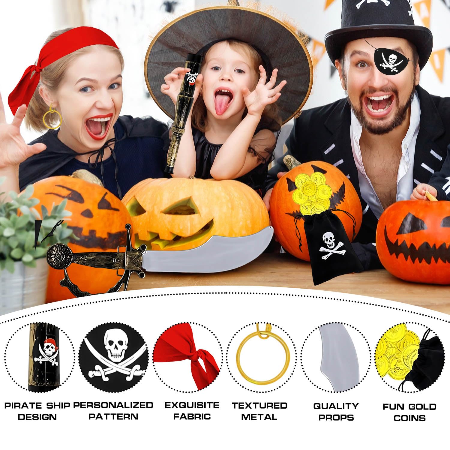 Bagtopia Pirate Accessories for Kids 6Pcs Pirate Costume for Boys Girls Head Scarf, Eye Patch, Earring, Telescope, Coins - Image 3