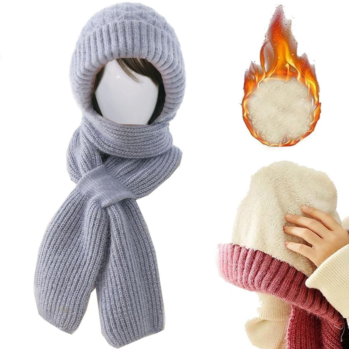 Integrated Ear Protection Windproof Cap Scarf Women Balaclava Hood Winter  Knitting Thickening Fleece Beanie Hat