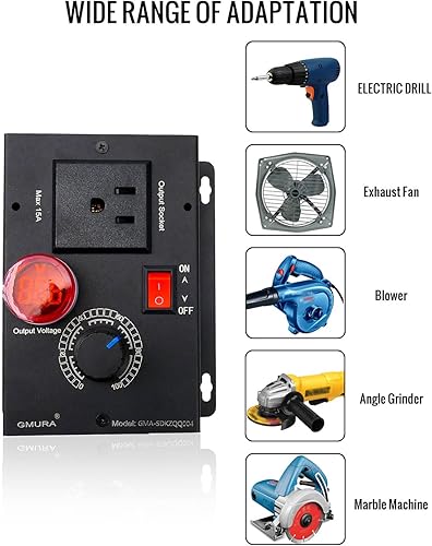 Miniatura 2 de Controlador de velocidad variable, controlador de velocidad de motor de CA de 15 A 100 V-120 V para reóstato de enrutador de ventilador, regulador