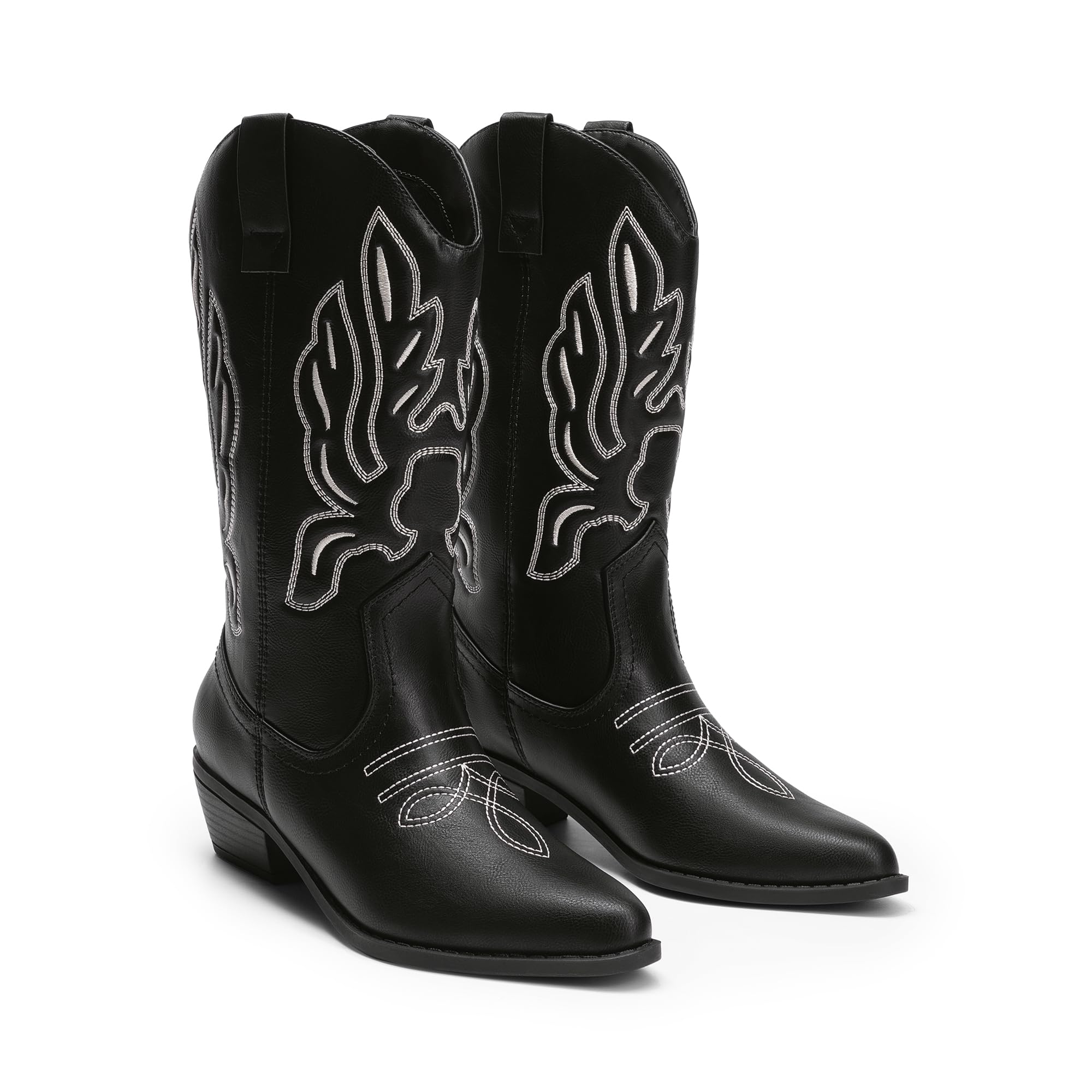 DREAM PAIRS Damen Cowboystiefel Halbhohe Cowgirlstiefel Stickereien Westernstiefel Fashion Herbststiefel Boots