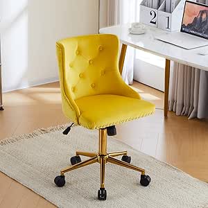 Amazon.com: VINGLI Yellow Velvet Armless Home Office Desk Chair with ...