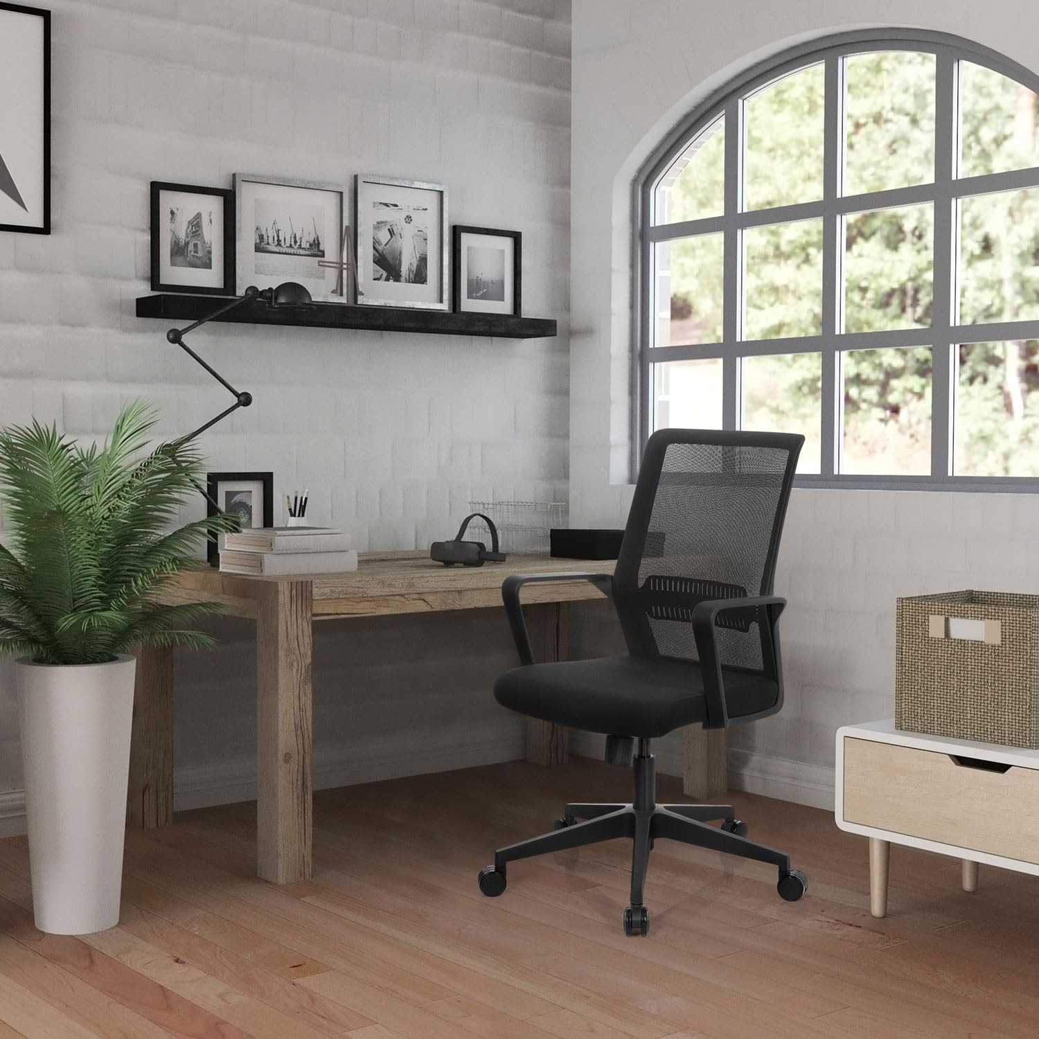 HJH Office 732030 Sedia da ufficio PRESTON in tessuto nero Sedia girevole da ufficio ergonomica con supporto lombare