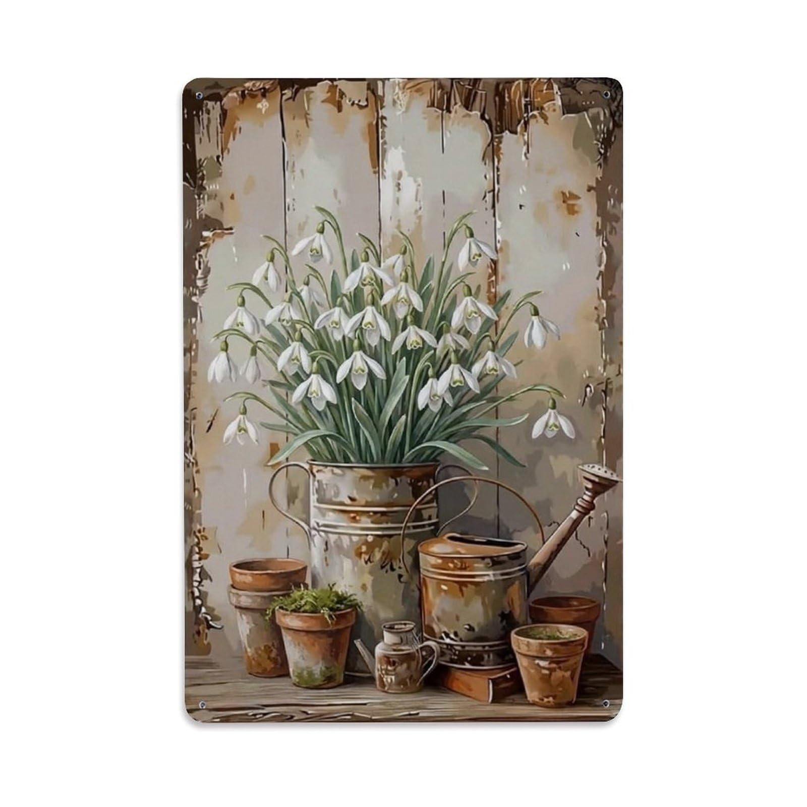 Vintage Flower Bunch Snowdrop Pastoral Aesthetics Metal Tin Sign
