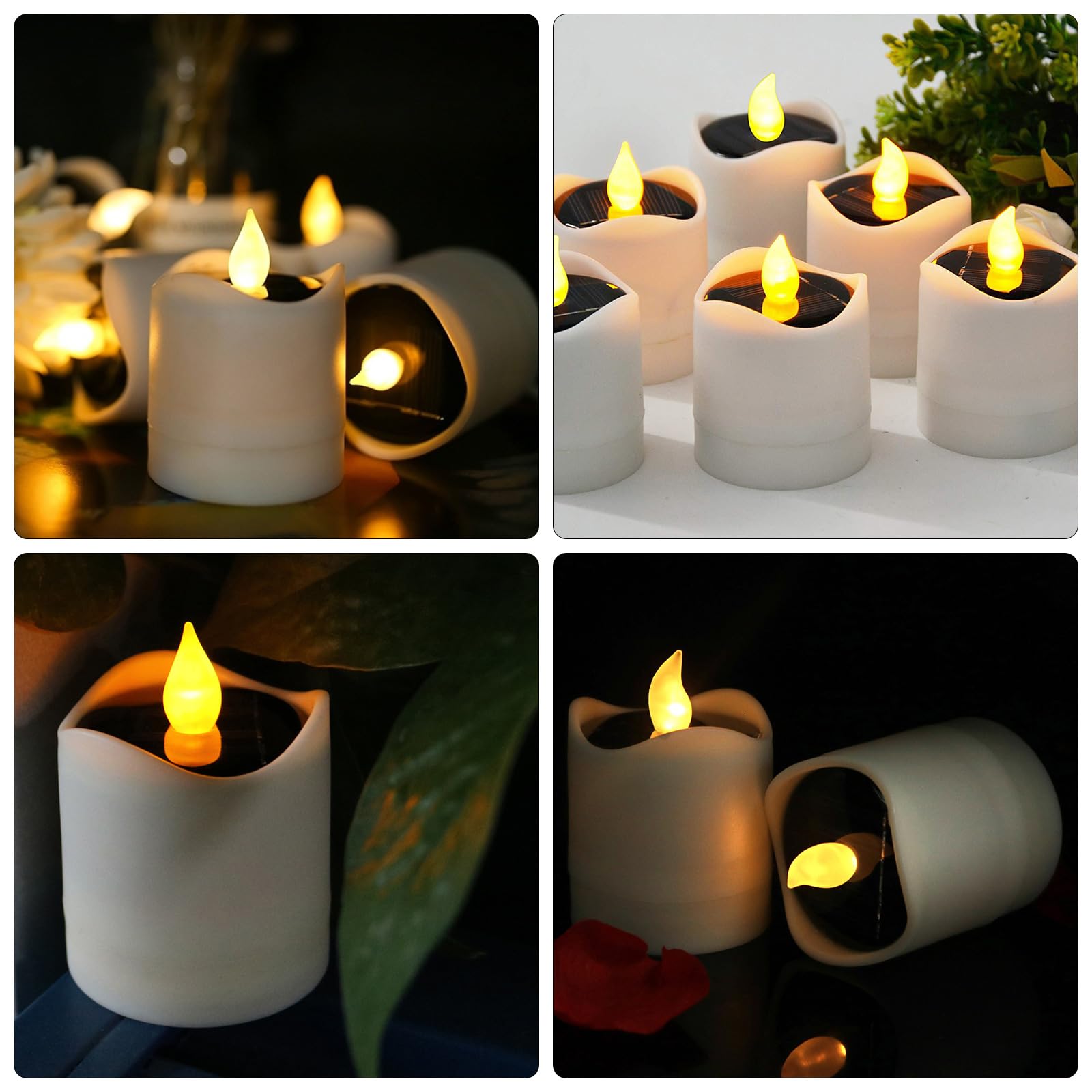 6 Bougies Solaires LED étanches - Allumage Automatique Crépuscule/aube - Piles Rechargeables - Pour Jardin, Terrasse, Décoration Extérieure
