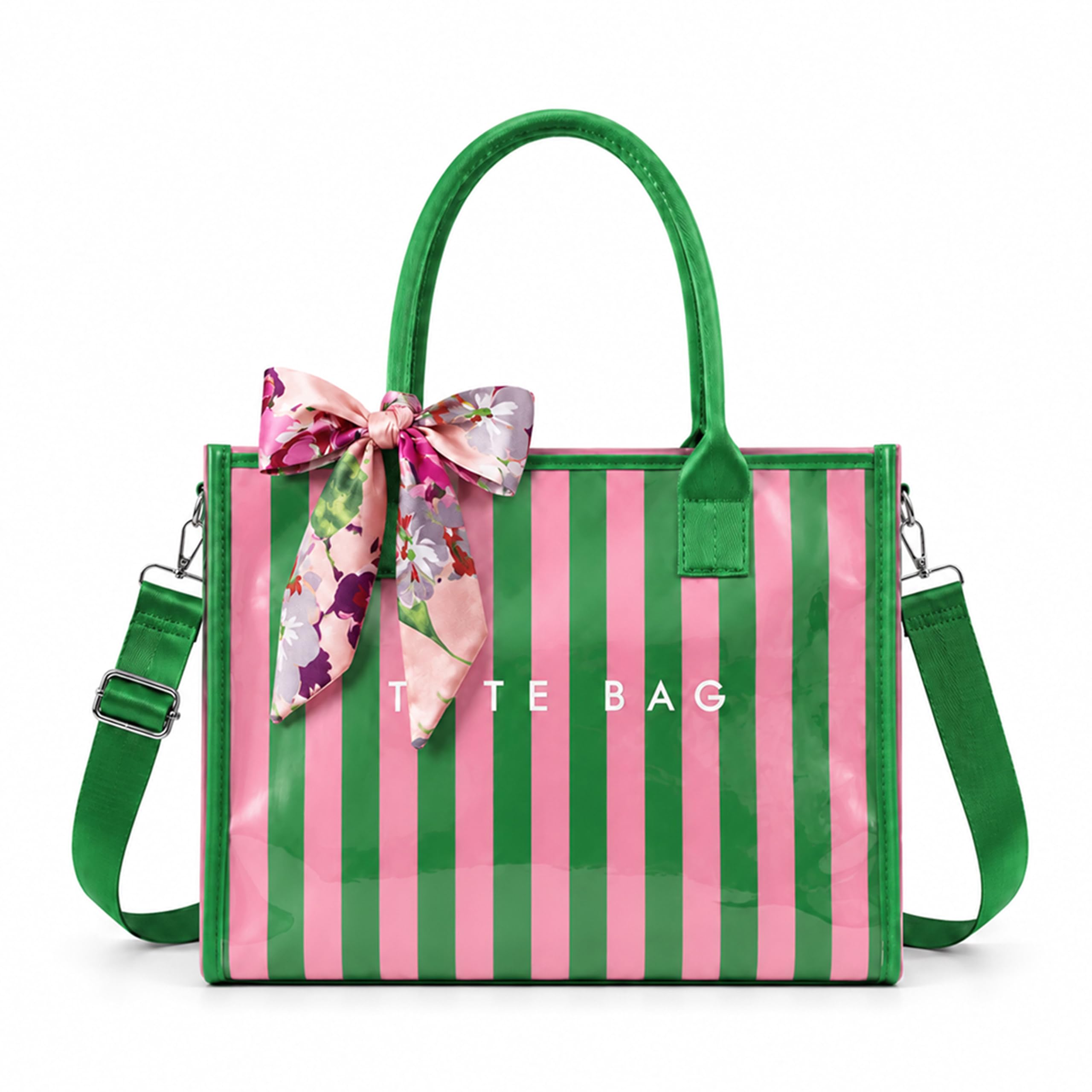 GISMTR Women's PVC Letter Print Tote Bag, Purse with Shoulder Strap